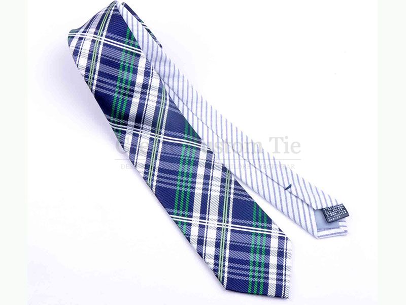 custom silk woven plaid design with stripe on end